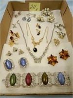 Flat of Vintage Jewelry including Rhinestone