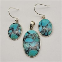 925 SILVER TURQUOISE PENDANT & EARINGS