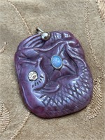 CARVED AMETHYST OPAL INLAID 14K GOLD PENDANT