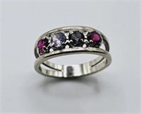 10K Mother's Ring Simulated Ruby Amethyst CZ