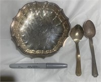 Chippendale Silver Dish & Spoons