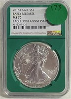 2016 SILVER EAGLE $1 COIN - EARLY RELEASES MS70