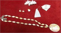 Shell Made Necklace, Pendent, Earrings, Pin