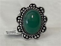 German Silver Green Onyx Ring