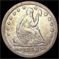 1853 Arws & Rays Seated Liberty Quarter NEARLY