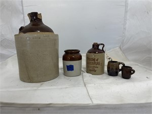 2 Stoneware Jugs Jar & Stoneware Miniatures