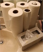 Paper Towel Rolls w/ Marble Holder & Tissue Box