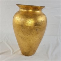 Large gold leaf vase, chip in top, no shipping