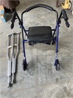 Walker with seat and crutches