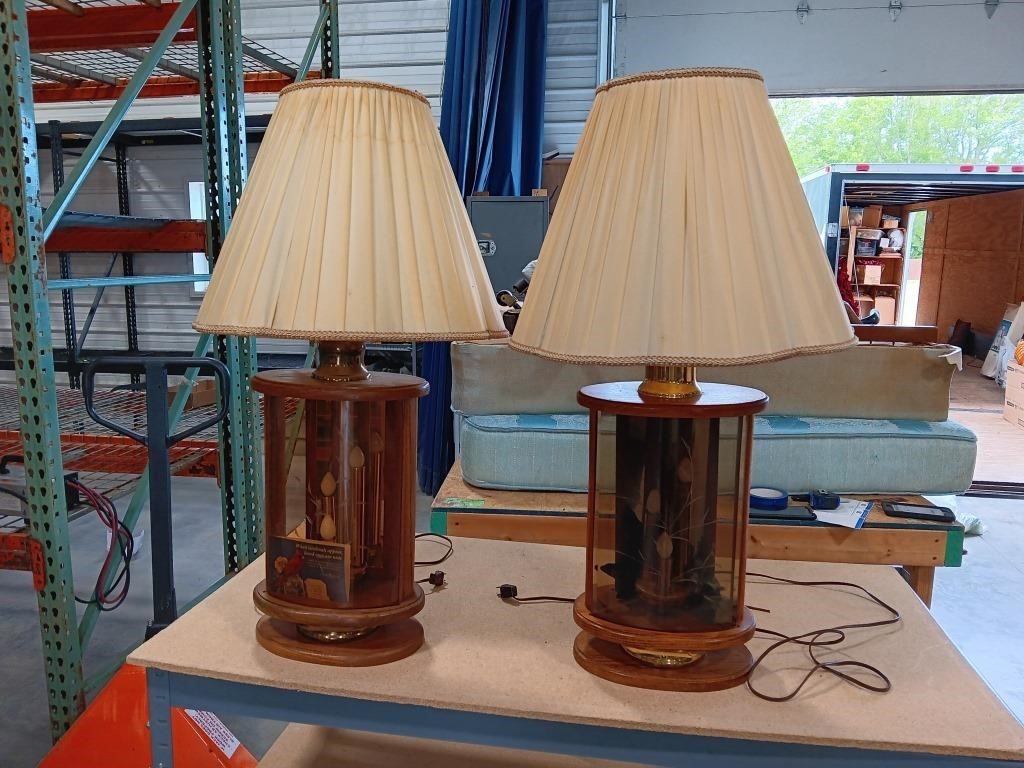 Two Wooden Lamps With Glass Inserts.  Both 32