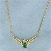 Green Garnet and Diamond V Necklace in 10k Yellow
