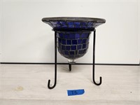 Mosaic Cobalt Blue Votive Candle Vase W/ Stand