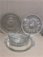 Crystal glass platters and bowl