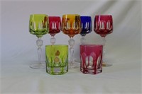 Five Cut Crystal Harlequin Wine Glasses,