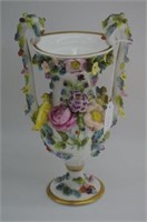 Spode flower & bird encrusted vase