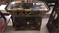 Black lacquer Japanese serving cabinet one drawer
