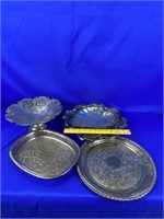 5pc assorted silver plate trays