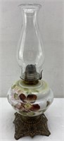 Antique oil lamp hand painted 17in