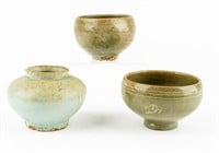 3 Antique Korea Celadon Pottery Offering Bowls