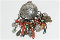 Islamic Silver Box with Coral & Trade Bead Fringe