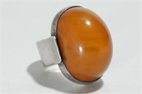 Amber Cocktail Ring, with Silver Bezel