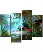 NEW $47 4 Panels Peacock Wall Art
