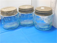 3 DOMINION JARS WITH LIDS - "WIDEMOUTH"
