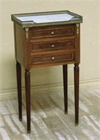 Louis XVI Style Marble Top Side Cabinet.
