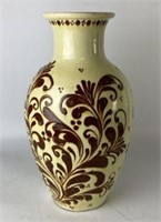 Glazed Pottery Vase with Botanical Design