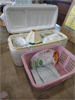 Large Igloo Cooler with lot of dishes inside and