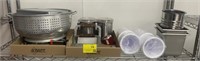 Shelf Contents:  Assorted Dishes Inc. Strainer,