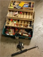 Tackle box with tackle and fishing pole