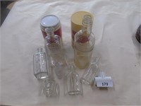 Campbells thermos, misc. glass bottles
