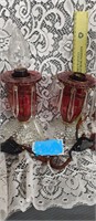 ANTIQUE CRANBERRY HOBNOB GLASS CHANDELIER LAMPS