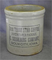 RW 1/2 gal crock w/ "Three Star Coffee Sioux City