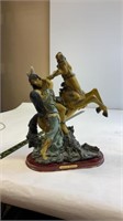 Native American Man & Woman on horse statue