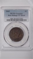 1849 Large Cent PCGS VF Detail