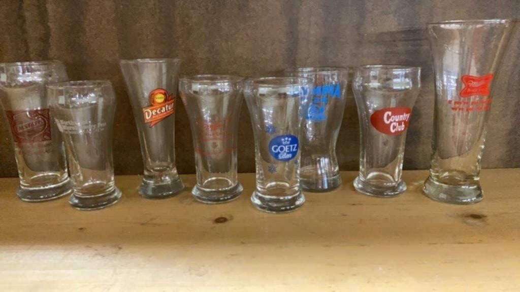 8 DIFFERENT BRANDS OF BEER GLASSES