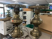 PAIR OF 16 " BRASS LAMPS - MISSING GLASS SHADES