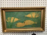 CONTEMPORARY FISH PRINT ON FRAMED CANVAS -