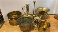 Brass and copper lot - candlesticks, decorative