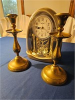 Brass candle holders/ Quartz Clock