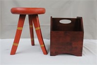 Hand carved wood stool, 10.75 X 14.5"H and