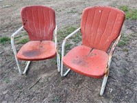 Pair Vintage Mid Century Metal Patio Chairs