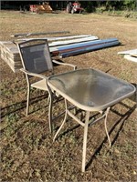 GLASS TOP PATIO TABLE WITH ONE CHAIR