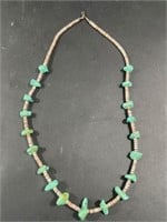 VINTAGE TURQUOISE AND SHELL NECKLACE 27IN L