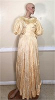 Edwardian Lace Trimmed Satin Evening Gown