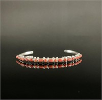 Sterling Silver Coral Petit Point Cuff Bracelet