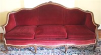 Vintage French Red Velvet Sofa, Carved