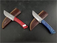 His and Hers matched set of Damascus bladed knives